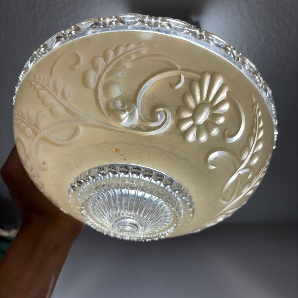 Vintage 1930's Art Deco Frosted Glass 10" Ceiling Light Fixture ~Champagne Color